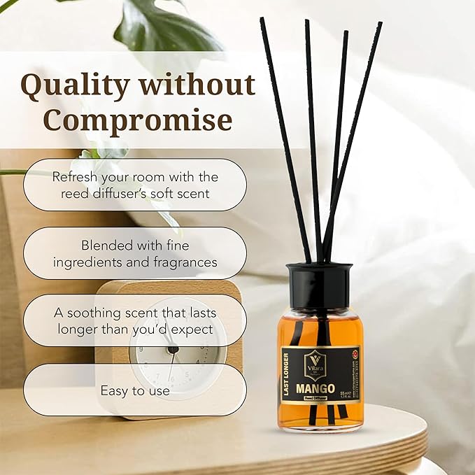 Reed Diffuser Set with Sticks for Home – Bathroom, Bedroom & Office Aromatherapy – Long Lasting Scented Oil Diffuser with Sticks – Luxury Room Fragrance Diffuser 55ml,1.7 fl oz (Mango Pack 3)