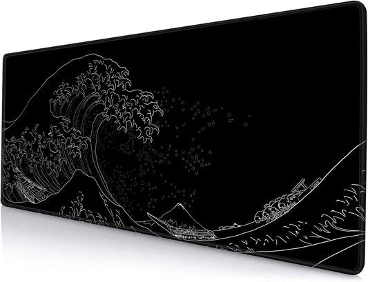 Gaming Mouse Pad, Large Mouse Pads for Desk, Non-Slip Rubber Base Mousepad, Keyboard Mouse Mat, Desk Pad with Stitched Edges, 31.5x11.8inch, The Great Wave Off Kanagawa