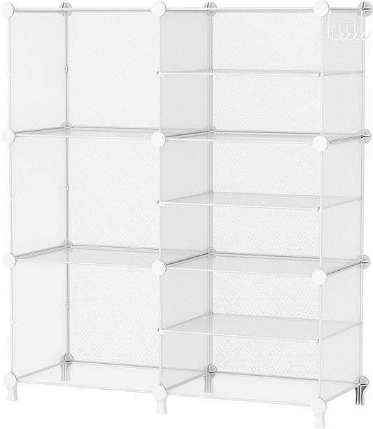 AWTATOS Closet Organizer 6 Cube Storage Shelves Portable Closet Clothes Organizers and Storage Stackable Cubby Shelving for Closet Bedroom Living Room Office, Transparent Twill