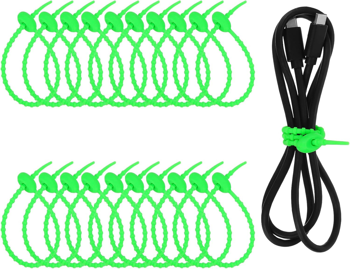 uxcell 20 Pcs Silicone Ties Bag Clip, 8.5 Inch Multi Purpose Silicone Zip Ties Reusable Rubber Zip Tie, Cable Strap Cord Organizer for Home Office Food Bag Wires Cables, Fluorescent Green
