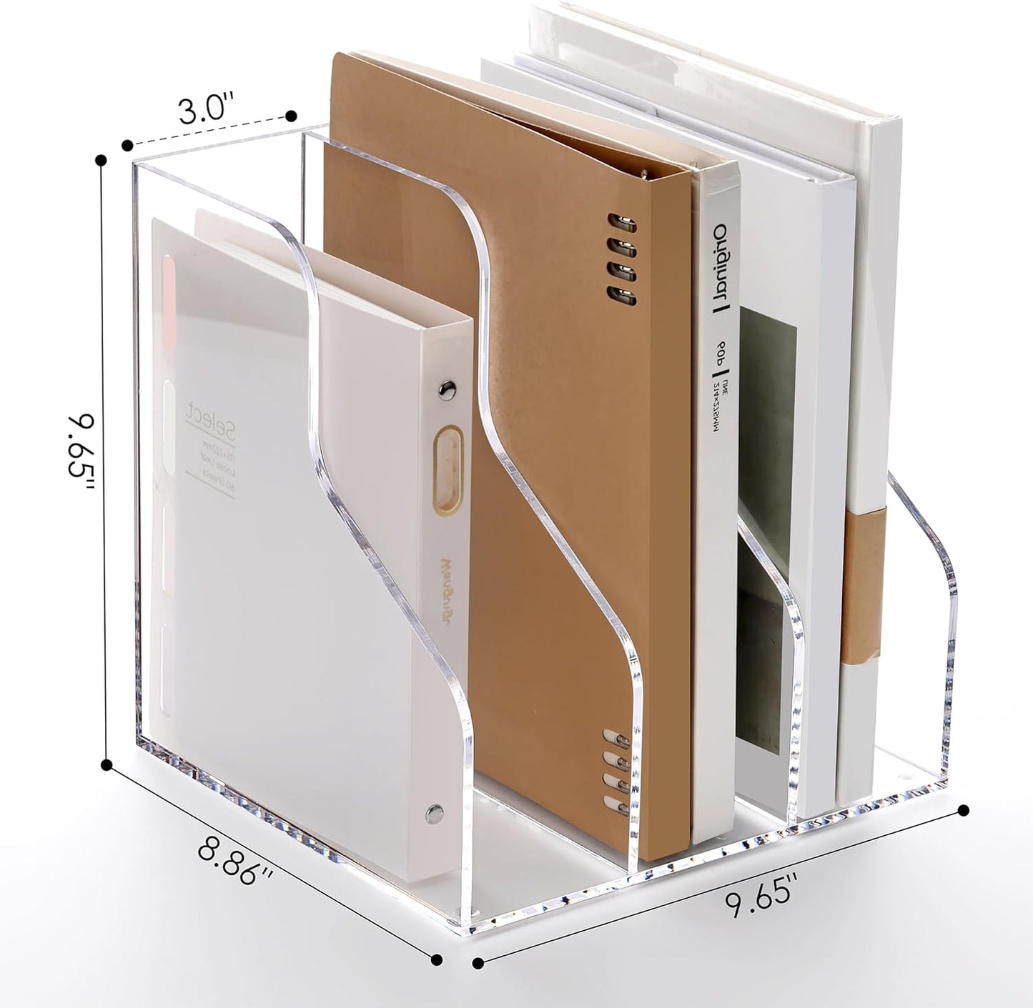 SANRUI Acrylic File Organizer, Clear Magazine File Holder with 3 Vertical Compartments, Desk Organizer for Home School Office Organization, Desk Bookshelf