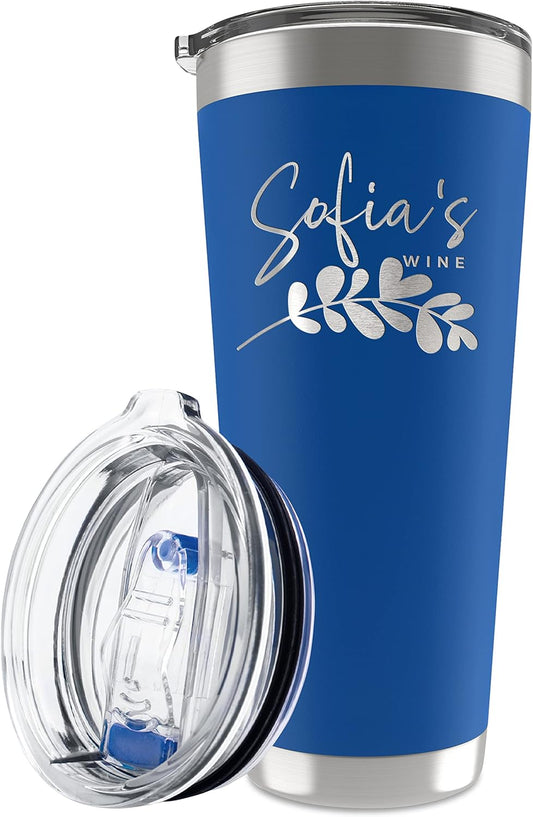 Personalized Tumbler with Engraved Name - 12 Designs, 30 Oz Coffee Tumbler with Slider Lid, Royal Blue, Double Wall Insulated - Custom Gifts for Men & Women