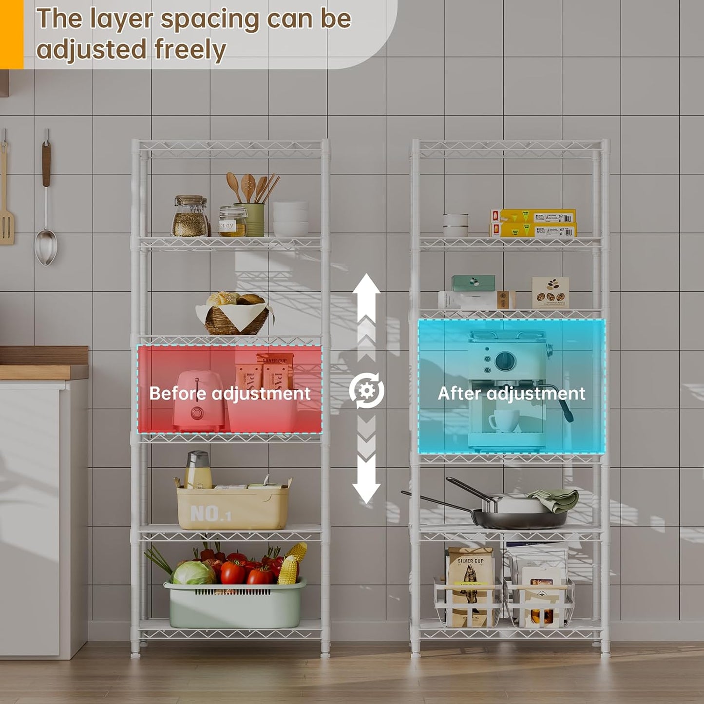 5 tire Shelves Storage Wire Shelving Unit Metal Shelf Adjustable Organizers Storage Shelving with Wheels for Bathroom Laundry Room Kitchen Pantry12”D x 22”W x 69”H White