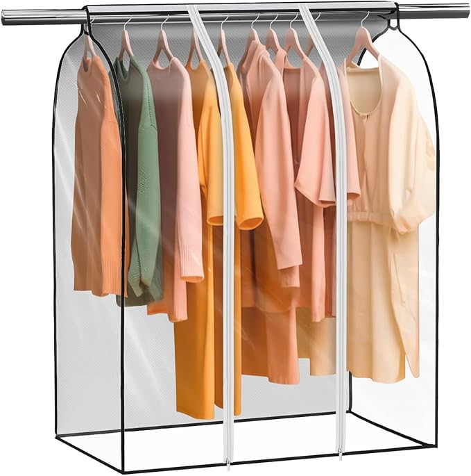 Zilink 43" Clear Hanging Garment Bags for Closet Storage Extra Large Clothes Storage Bag Bottom Enclosed Winter Clothes Storage with 2 Zippers Clothes Protector for Suits,Coats,Shirts,Sweaters