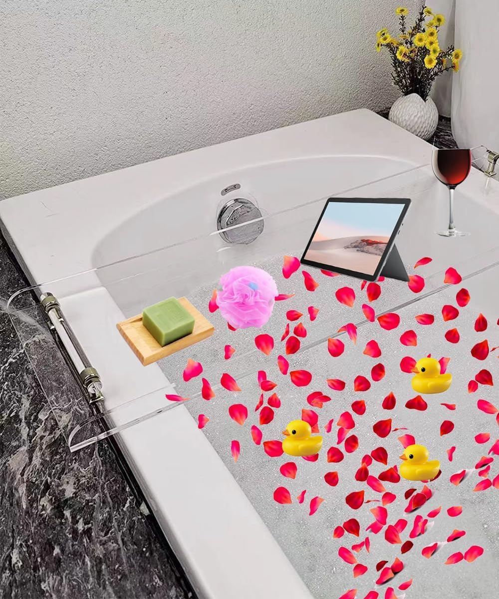 WANLIAN 33-Inch Luxury Bathtub Caddy Tray for Bathroom - Shower Storage Organizer Shelf With Silver Handles