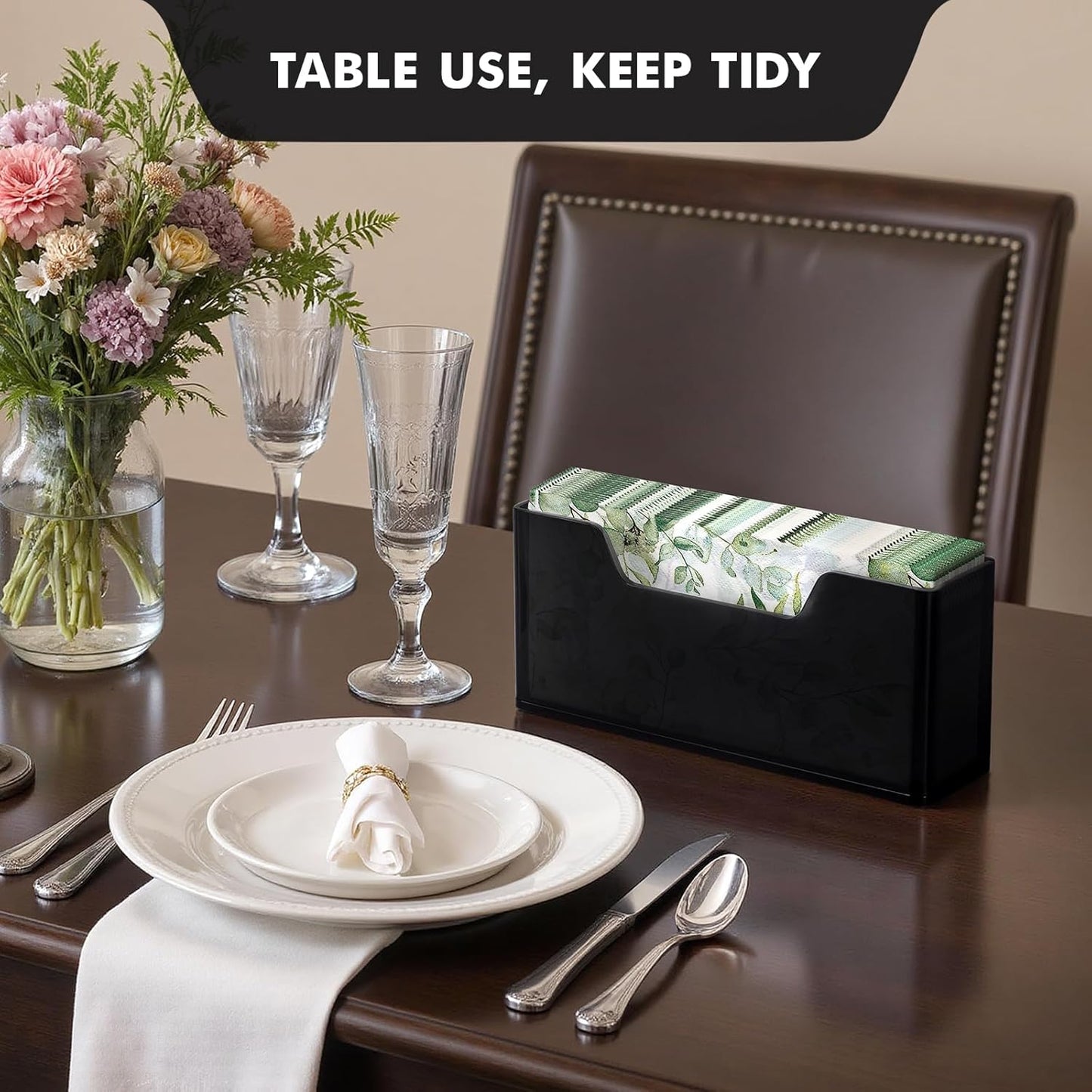 Acrylic Guest Towel Holder for Bathroom, Clear Waterproof Splashing Vertical Napkin Holder for Kitchen, Disposable Hand Towel Holder, Modern Dining Table Napkin Tray for Home, Hotel, Office-Black