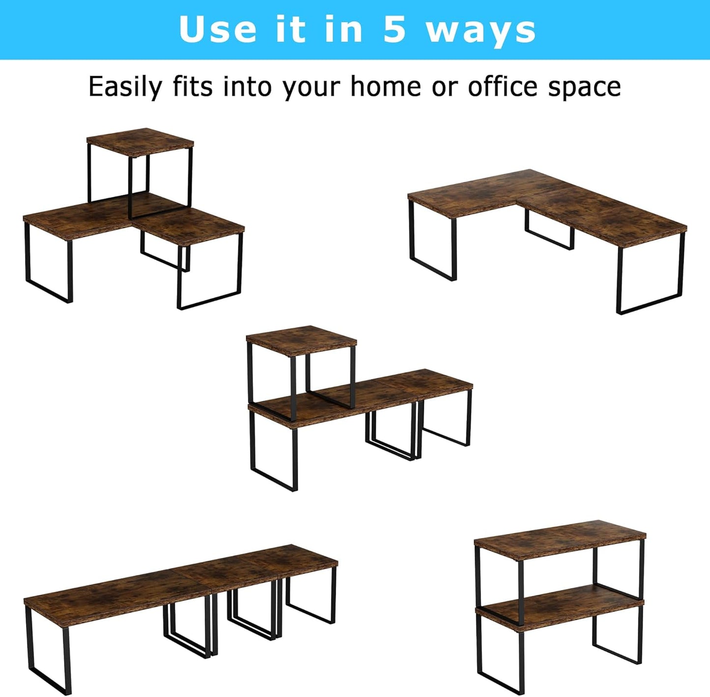 Aothia Wood Desktop Shelf for Top of Desk - 2-Tier Adjustable Bookshelf Organizer, Freestanding Stackable Shelves for Office, Home, Kitchen Counter (Rustic Brown)