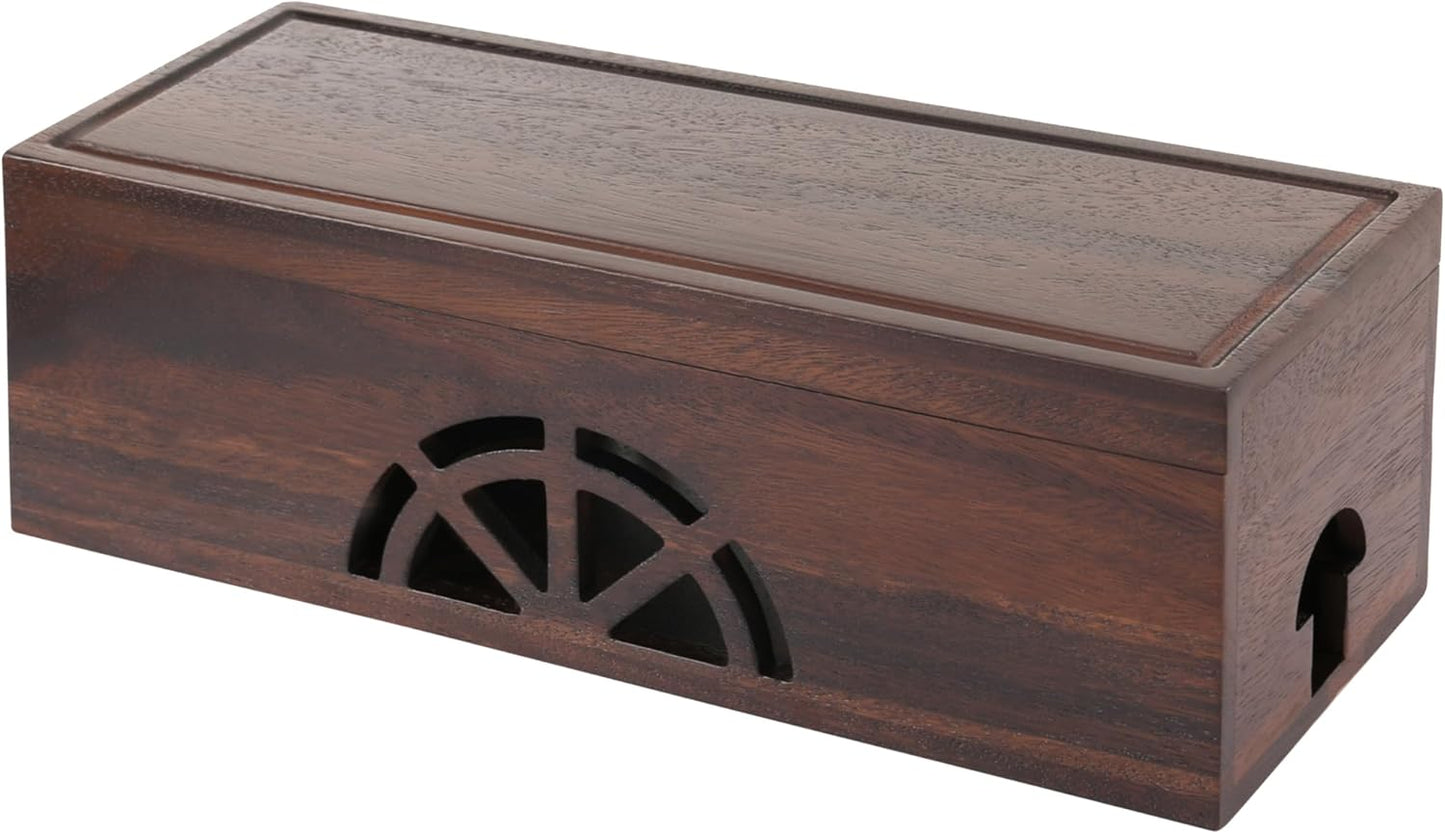 Wood Cable Management Box - 15.8" (L) x 6" (W) 5.5" (H) Walnut Wood Cable Hider Box, Cord Hider with Magnet Design & Outlet Hole, Power Strip Surge Protect & Organizer for Home Office Kitchen TV Wires