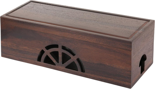 Wood Cable Management Box - 15.8" (L) x 6" (W) 5.5" (H) Walnut Wood Cable Hider Box, Cord Hider with Magnet Design & Outlet Hole, Power Strip Surge Protect & Organizer for Home Office Kitchen TV Wires