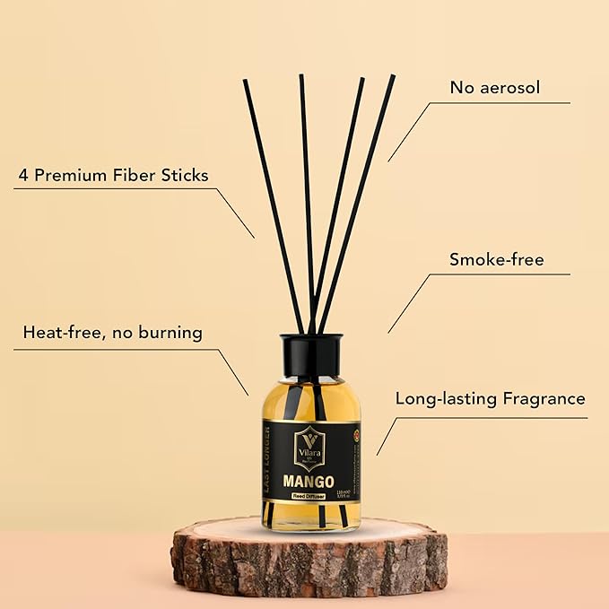Luxury Reed Diffuser Set - 110ml Aromatherapy Diffuser with Natural Sticks, Aesthetic Room Decor, Long-Lasting Air Freshener for Home, Bathroom, and Office, Essential Oil Stick Diffuse (Mango Pack 3)