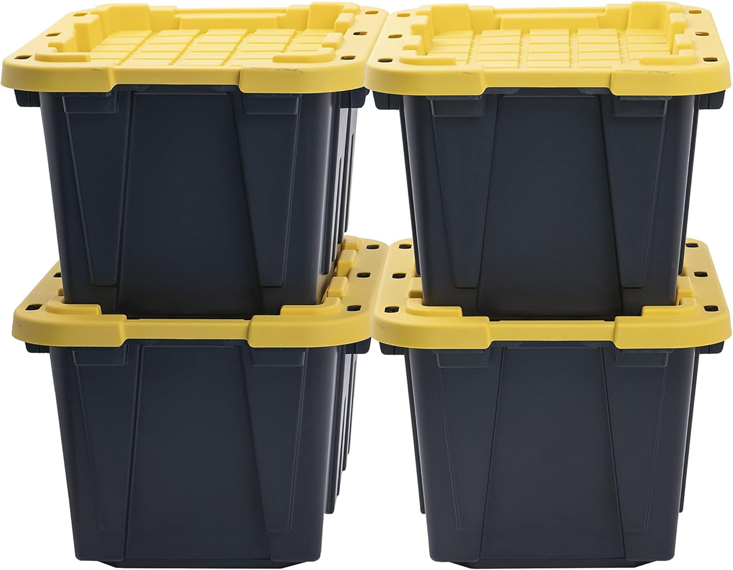 CX BLACK & YELLOW, 12-Gallon Heavy Duty Tough Storage Container & Snap-Tight Lid, (12.51"H x 16.3"W x 21.8"D), Weather-Resistant Design and Stackable Organization Tote [4 Pack]