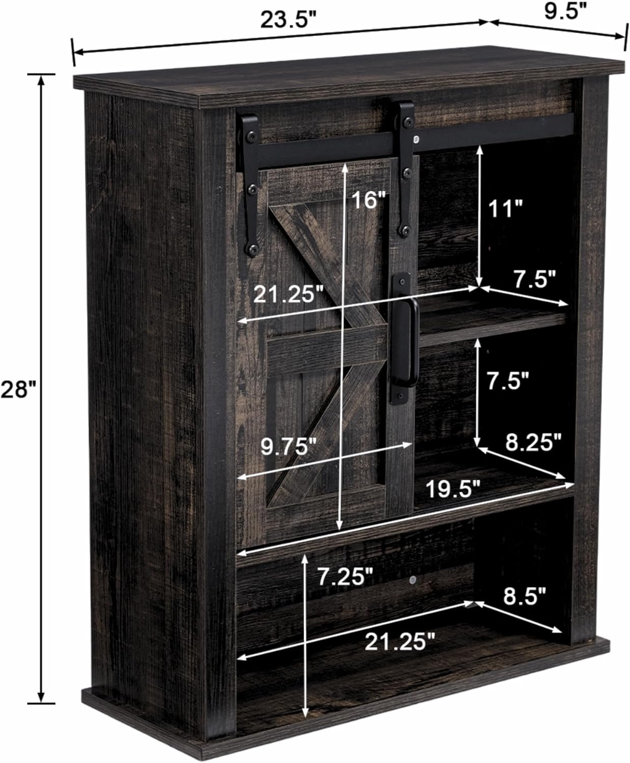 28" Wall Cabinet, Wooden Medicine Cabinet Adjustable Shelves, Over Toilet Storage Cabinet with Sliding Barn Door for Bathroom/Kitchen/Laundry, Black