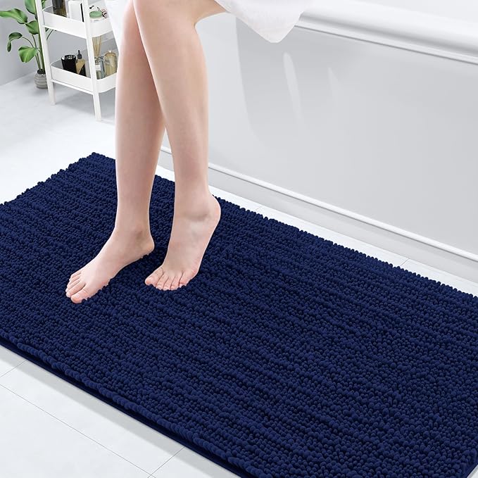 Arotive Luxury Chenille Bathroom Rug Mat, Extra Soft Thick Absorbent Shaggy Bath Rugs, Non-Slip Machine Wash Dry, Plush Bath Mats for Bathroom, Shower and Tub, 70x24, Navy