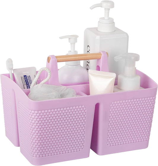 rejomiik Portable Shower Caddy Basket Plastic Cleaning Caddy Organizer Storage Tote with Handle for Bathroom, College, Dorm Room Essentials, Light Purple