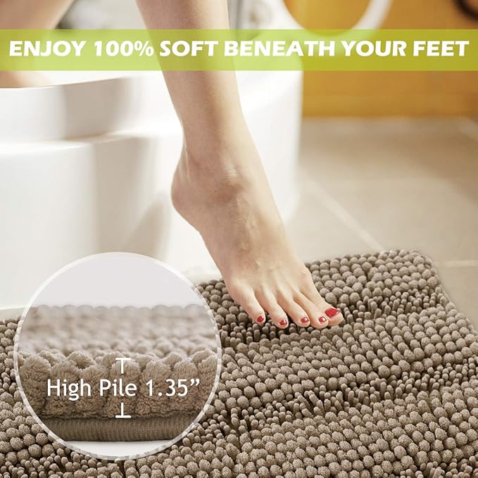 KGORGE Non Slip Bath Rugs - Water Absorbent Machine Washable Super Soft Thick Kitchen Mats for Bathroom Shower Area Living Room Bedroom Office, Brown, 20" W x 32" L, 1 Piece