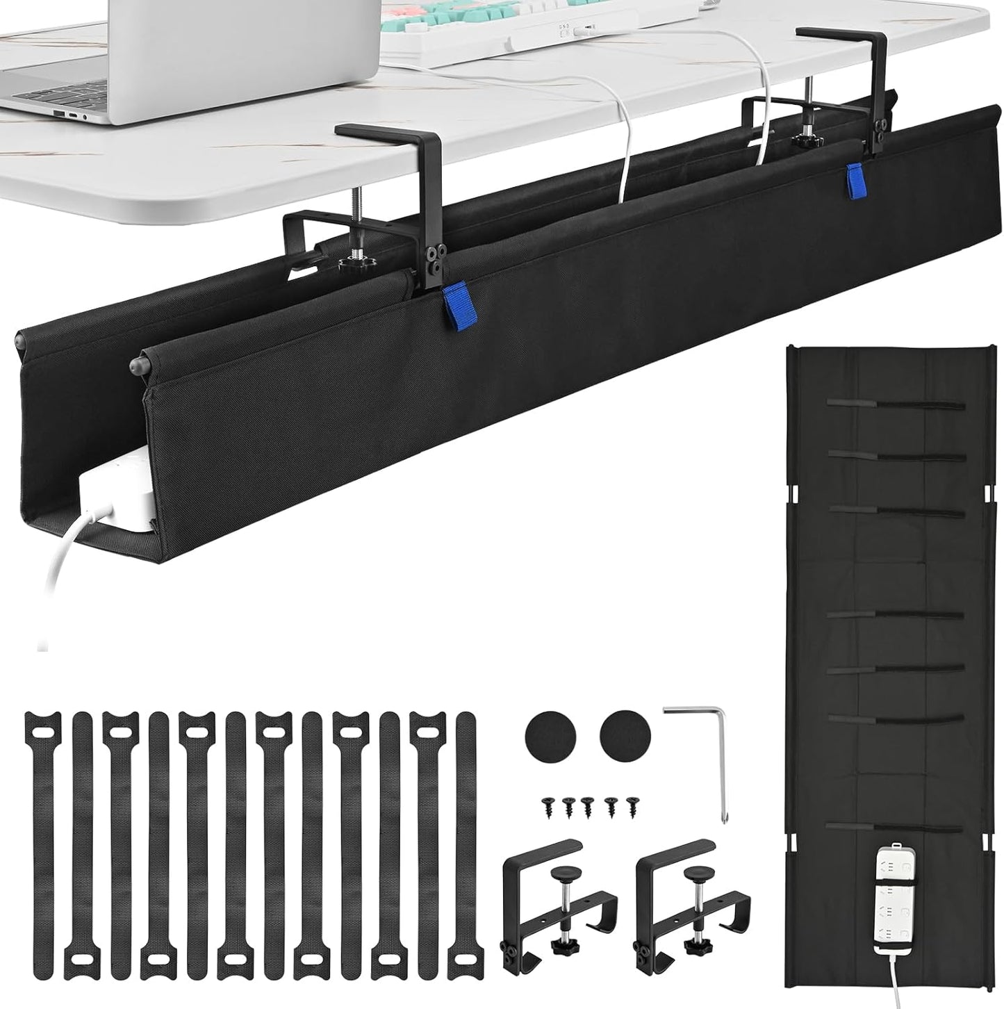 48" Under Desk Cable Management Tray- Clamp/Screw Mount Desk Cable Organizer Cable Tray Hiders for Office&Home
