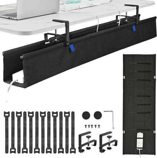 48" Under Desk Cable Management Tray- Clamp/Screw Mount Desk Cable Organizer Cable Tray Hiders for Office&Home