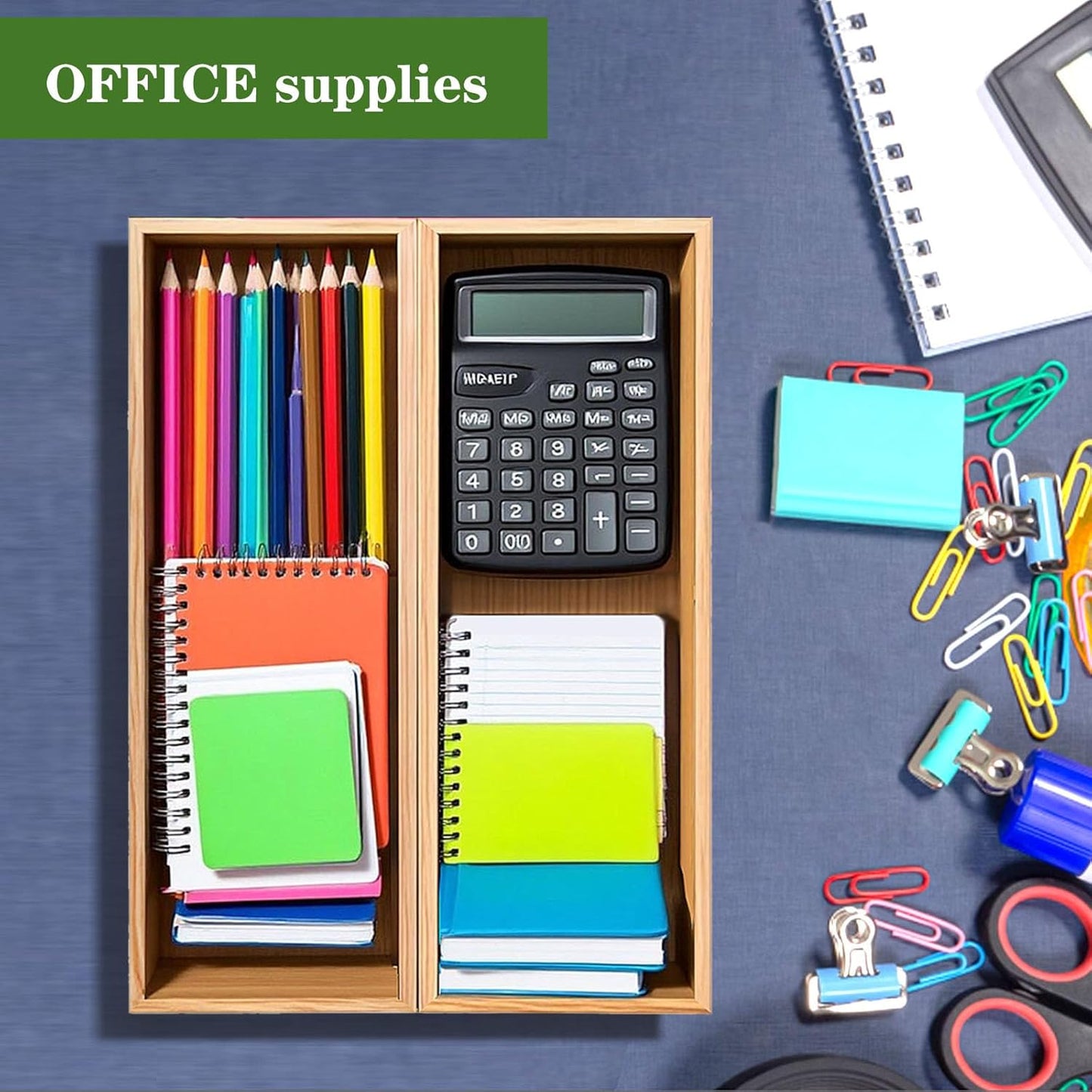 Bamboo Drawer Silverware Organizer, Utensil Organizer, Bamboo Storage Box Wood Silverware Tray for Drawer Set of 2