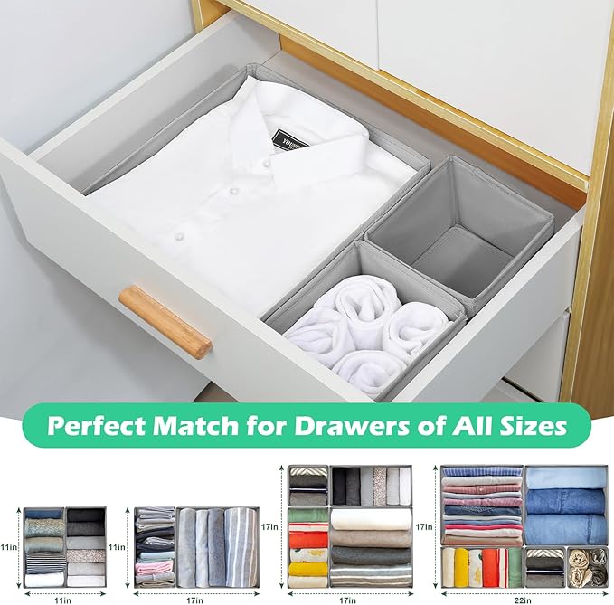 Drawer Clothing Organizer 16-Pack, Grey 3 Sizes Underwear Drawer Dividers, Fabric Folding Wardrobe Organizer, Can Store Baby Clothes, Bras, Underwear, Panties, Belts, Socks, Ties, etc.