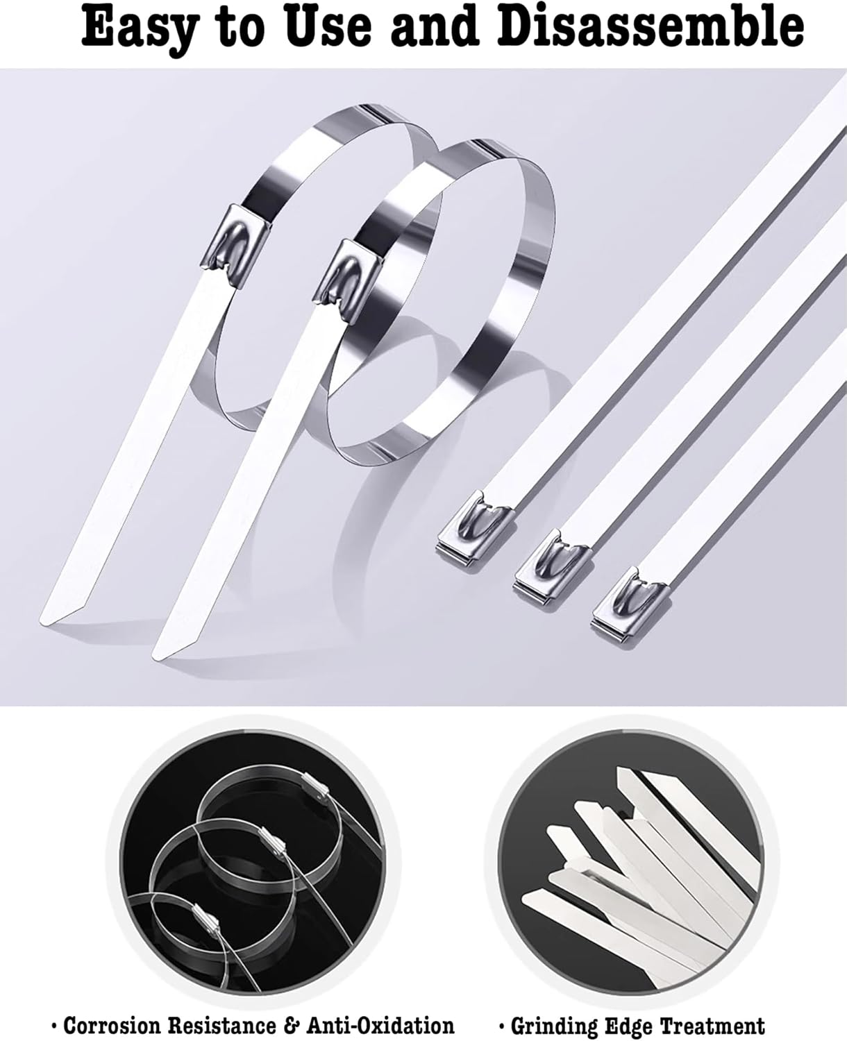 50Pcs Metal Zip Ties 11.8 inch 304 Stainless Steel Zip Ties, Heavy Duty Multi-Purpose Self-locking Metal Cable Ties for Machinery, Vehicles, Exhaust Wrap, Farms, Pipes, Roofs, Cables & Outdoor Fence