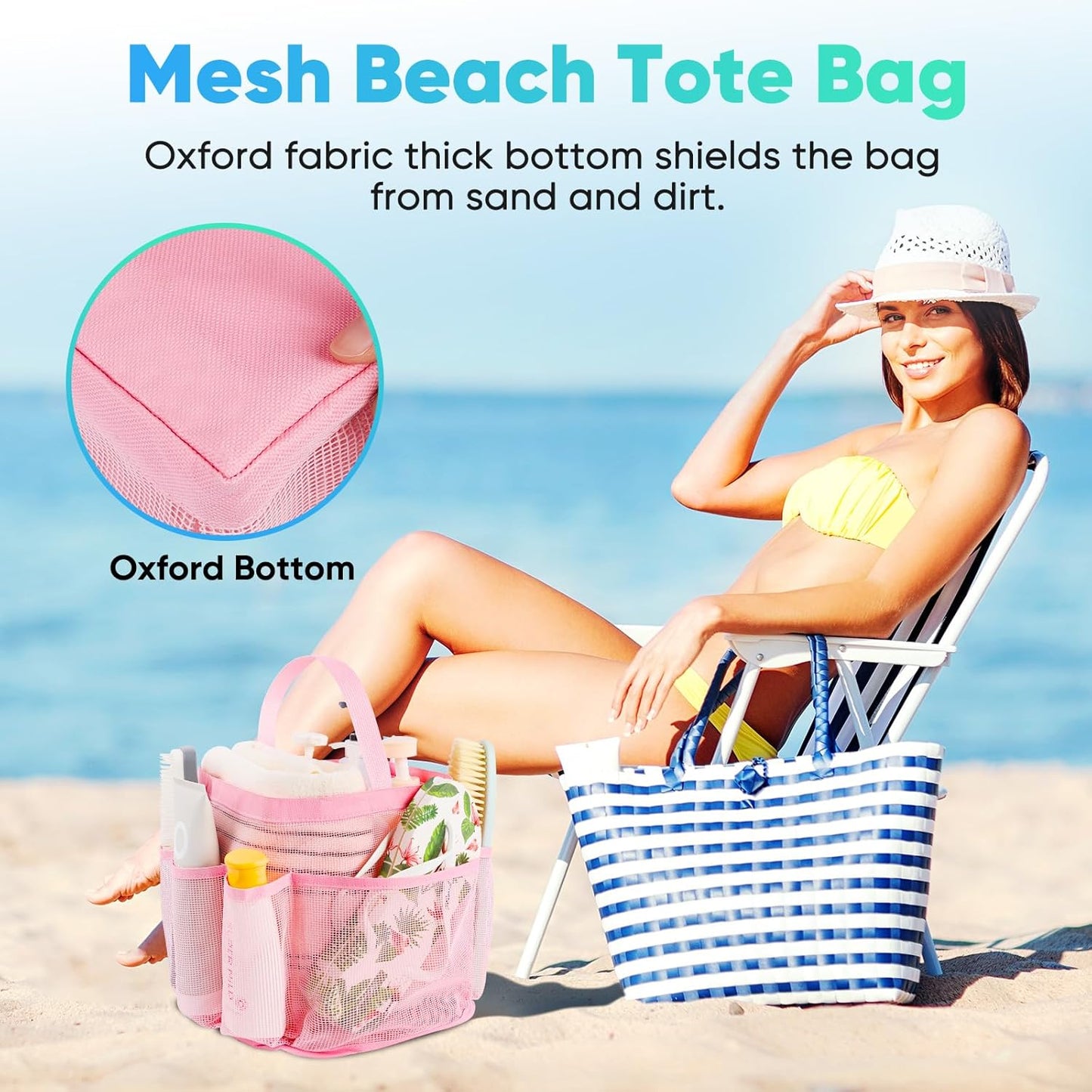 EUDELE Mesh Shower Caddy Portable for College Dorm Room Essentials,Portable Shower Caddy Dorm with 8-Pocket Large Capacity, Shower Bag for Beach, Swimming, Gym-Pink