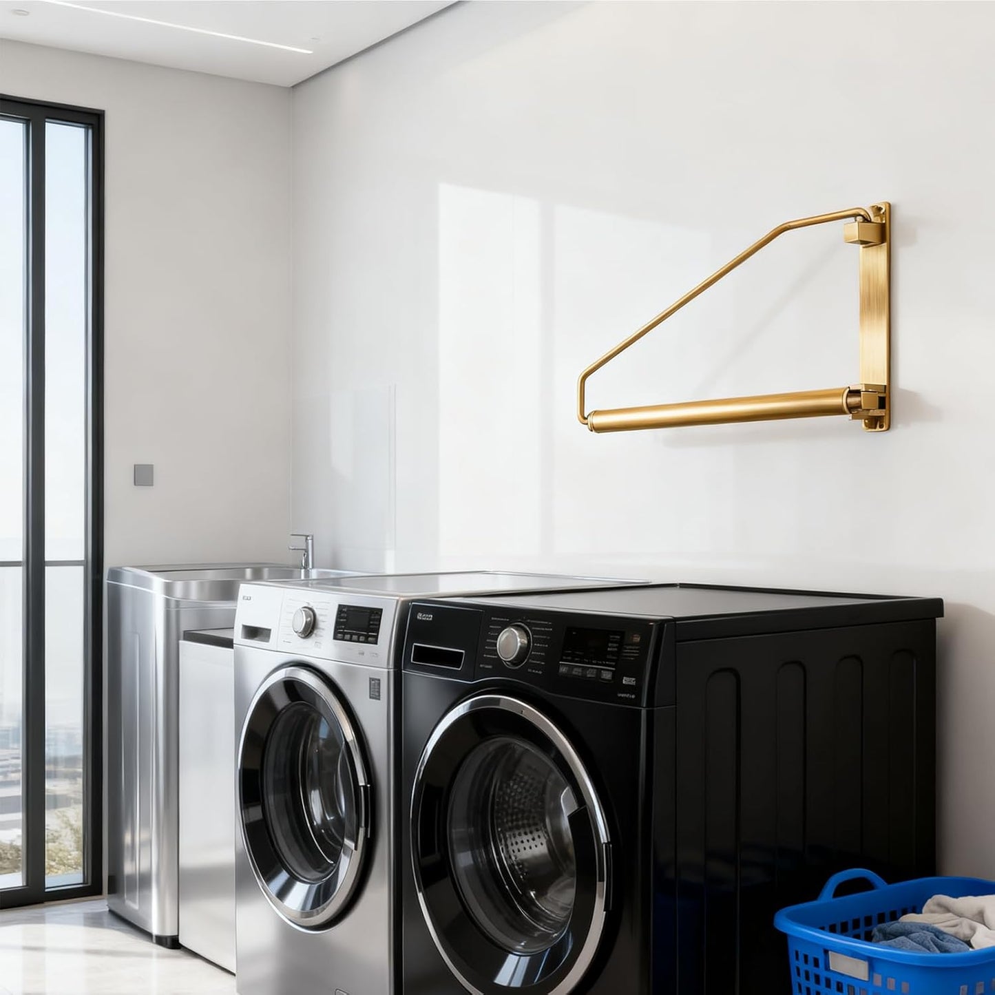 Folding Wall Mounted Clothes Hanger Rack Clothes Hook Solid Brass with Swing Arm Holder Clothing Hanging System Closet Storage Organizer Heavy Duty Drying Rack Wall Mount, Antique Brass