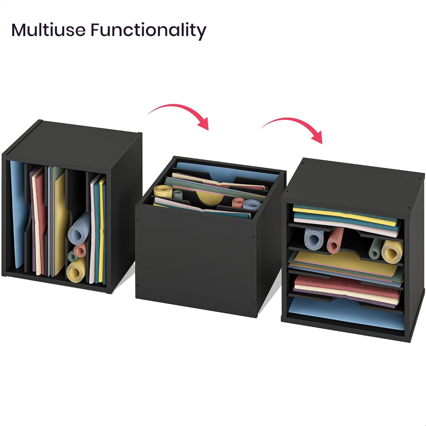 Ballucci File Organizer Paper Sorter, 5 Tier Adjustable Shelves Office Desk Organizer, 13 5/8" x 9 1/4" x 12", Black