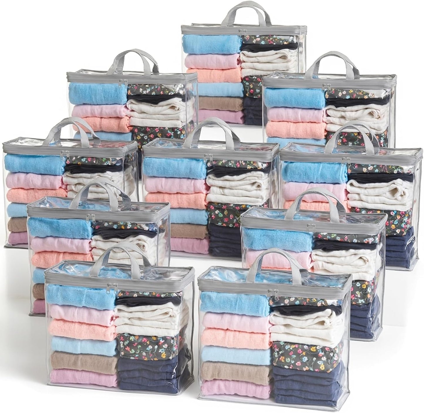 10 Pack Clear Storage Bags for Clothes, 22L Blanket Storage Bags, Under Bed Storage, Closet Organizers Bag, Upgraded Version Two-Way Zippers Design(Grey, 10PACK)