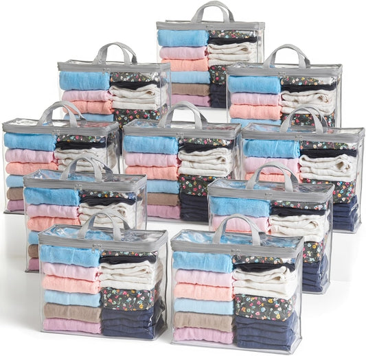 10 Pack Clear Storage Bags for Clothes, 22L Blanket Storage Bags, Under Bed Storage, Closet Organizers Bag, Upgraded Version Two-Way Zippers Design(Grey, 10PACK)