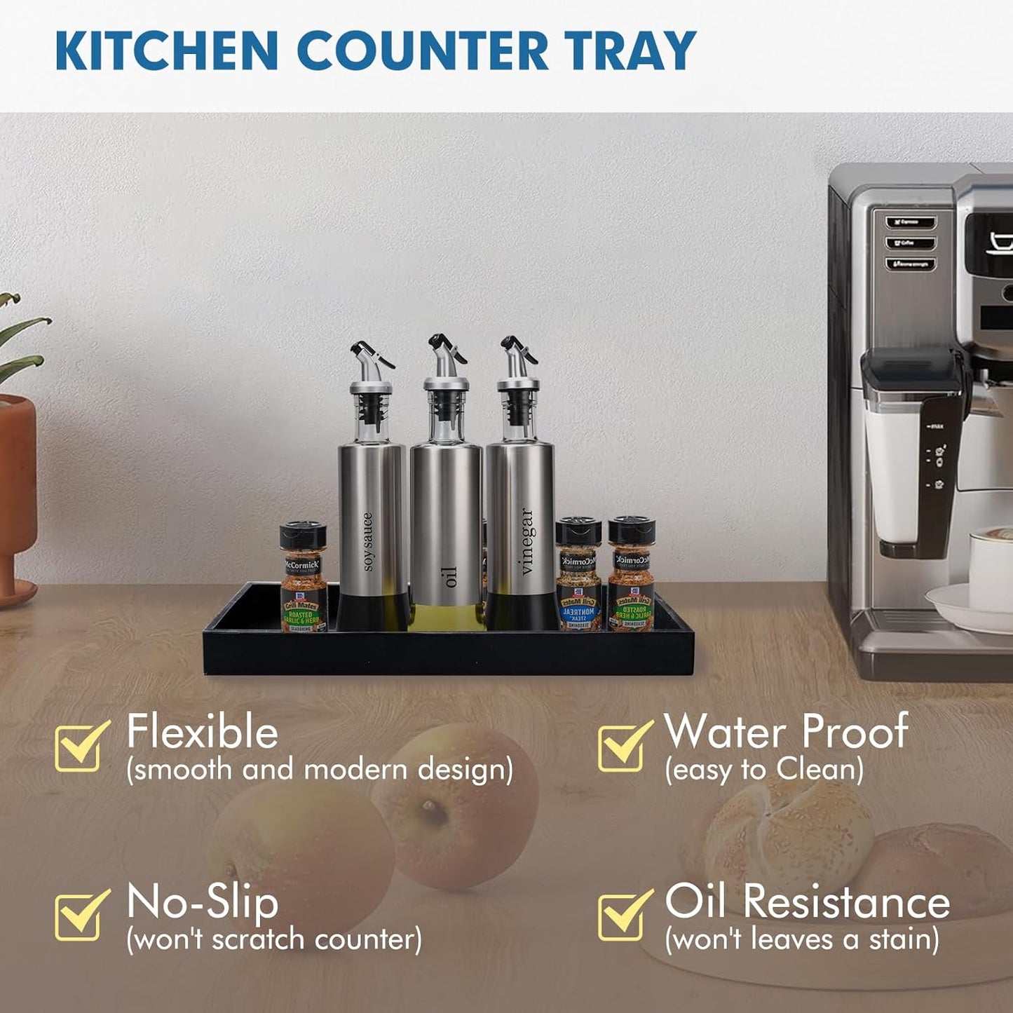 Bloss Vanity Tray with Soap Dish - 11.8" BathroomTrays, Silicone Vanity Tray, Marble Countertop Trays, Toilet Tank Tray, Kitchen Counter Trays