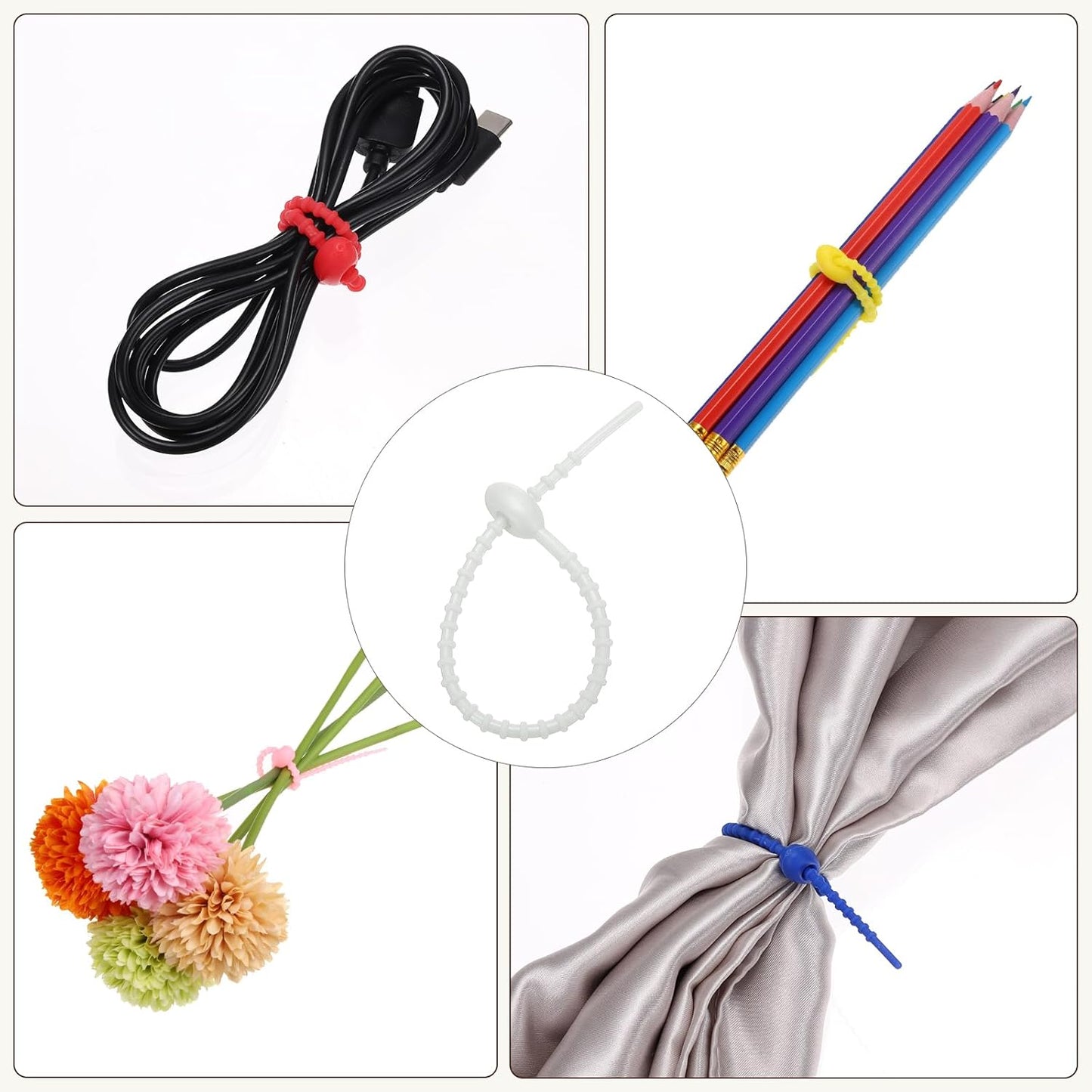 PATIKIL 8 Inch Silicone Cable Ties, 20pcs Rubber Reusable Twist Zip Ties Organizer for Home Office Kitchen Food bags Wires Adjustable Bag Clip, Grey