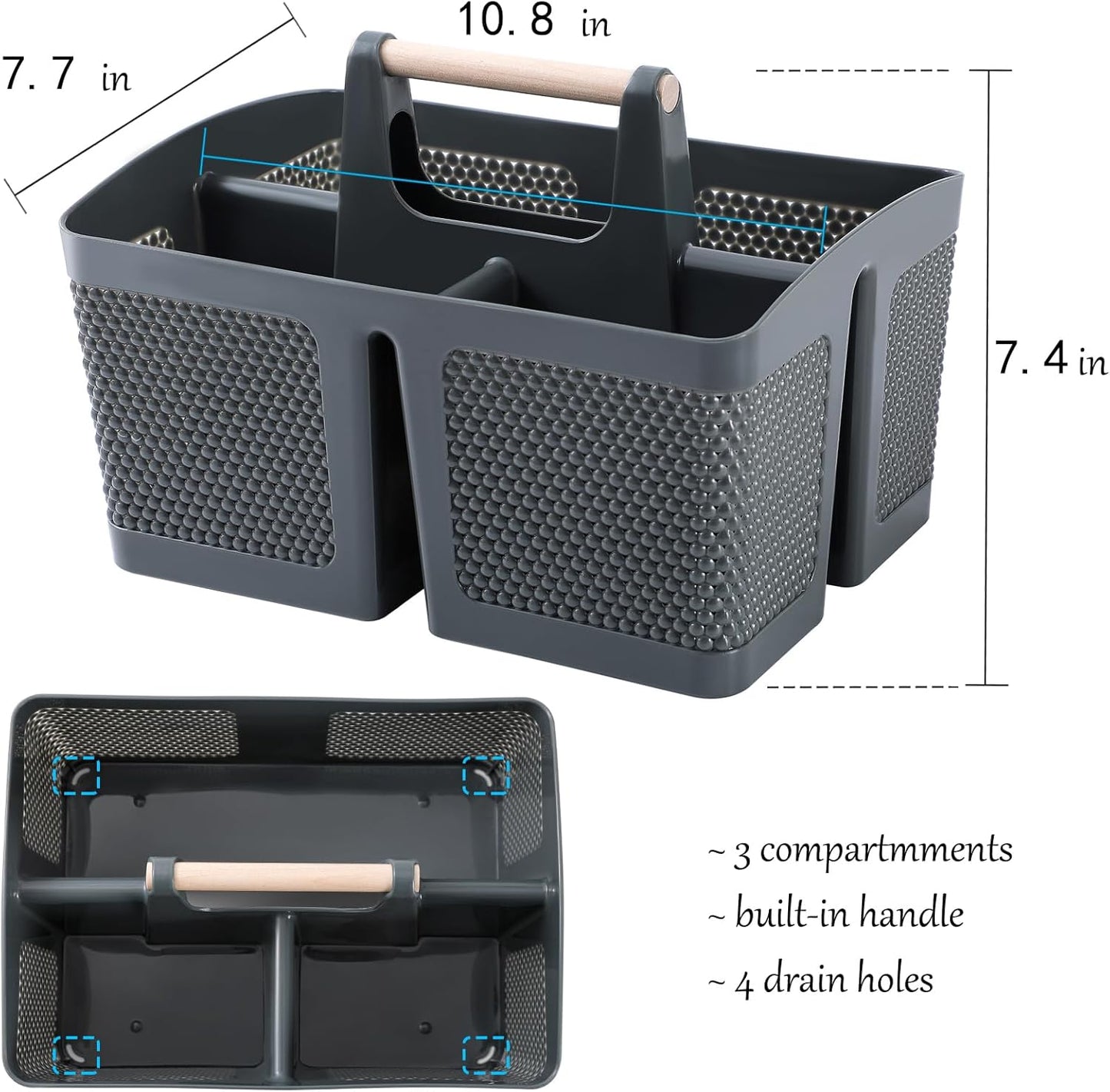 rejomiik Portable Shower Caddy Basket Plastic Cleaning Caddy Organizer Storage Tote with Handle for Bathroom, College, Dorm Room Essentials, Grey