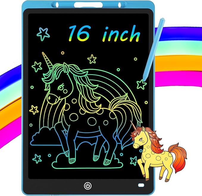 16 Inch LCD Writing Tablet - Colorful Electronic Drawing Pad & Doodle Board for Kids Ages 3-8, Erasable Educational Toy,Birthday and Christmas Gift for Girls and Boys (Blue)