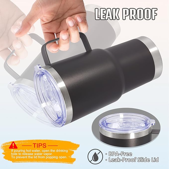 20 oz Tumbler with Handle and Lid, Stainless Steel Tumbler Insulated Travel Coffee Mug, Spill Proof Double Wall Vacuum Tumbler Cup Keep Drink Hot & Cold, Grey, 6 Pack