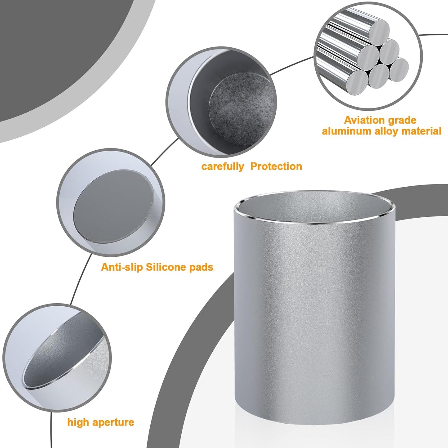 Metal Pen Holder Aluminum Pencil Holder Desktop Organizer Black for Office, School, Home 3.15 x 3.15 x 3.94 Inches-Silver