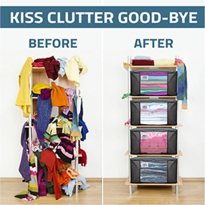 NestNeatly Large Capacity Clothes Storage Bag Organizer with Reinforced Handle for Comforters, Blankets, Bedding, Foldable with Sturdy Zipper, Clear Window, 3 Pack, Gray