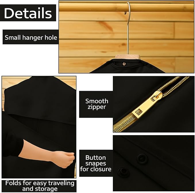 Sotiff Cotton Dress Garment Bags for Long Gowns Long Dress Travel Breathable Foldable Storage Bag Dust Proof (Black,70 x 23.6 Inch)