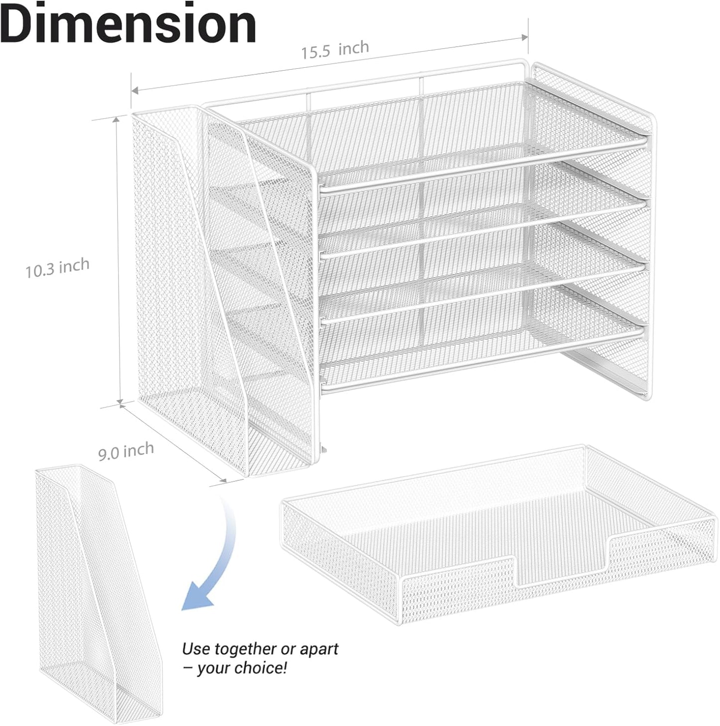 Desk Organizers and Accessories with File Holder, 5-Tier Office Desk Accessories & Workspace Desktop Organizer with Drawer and 2 Pen Holder, File Paper Organizer for Office Supplies(White)