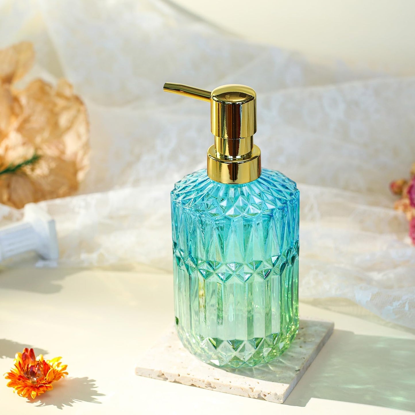 Soap Dispenser with Pump, Refillable Liquid Hand Soap Dish Soap Dispensers for Bathroom Counter, Kitchen Sink (Bluegreen)