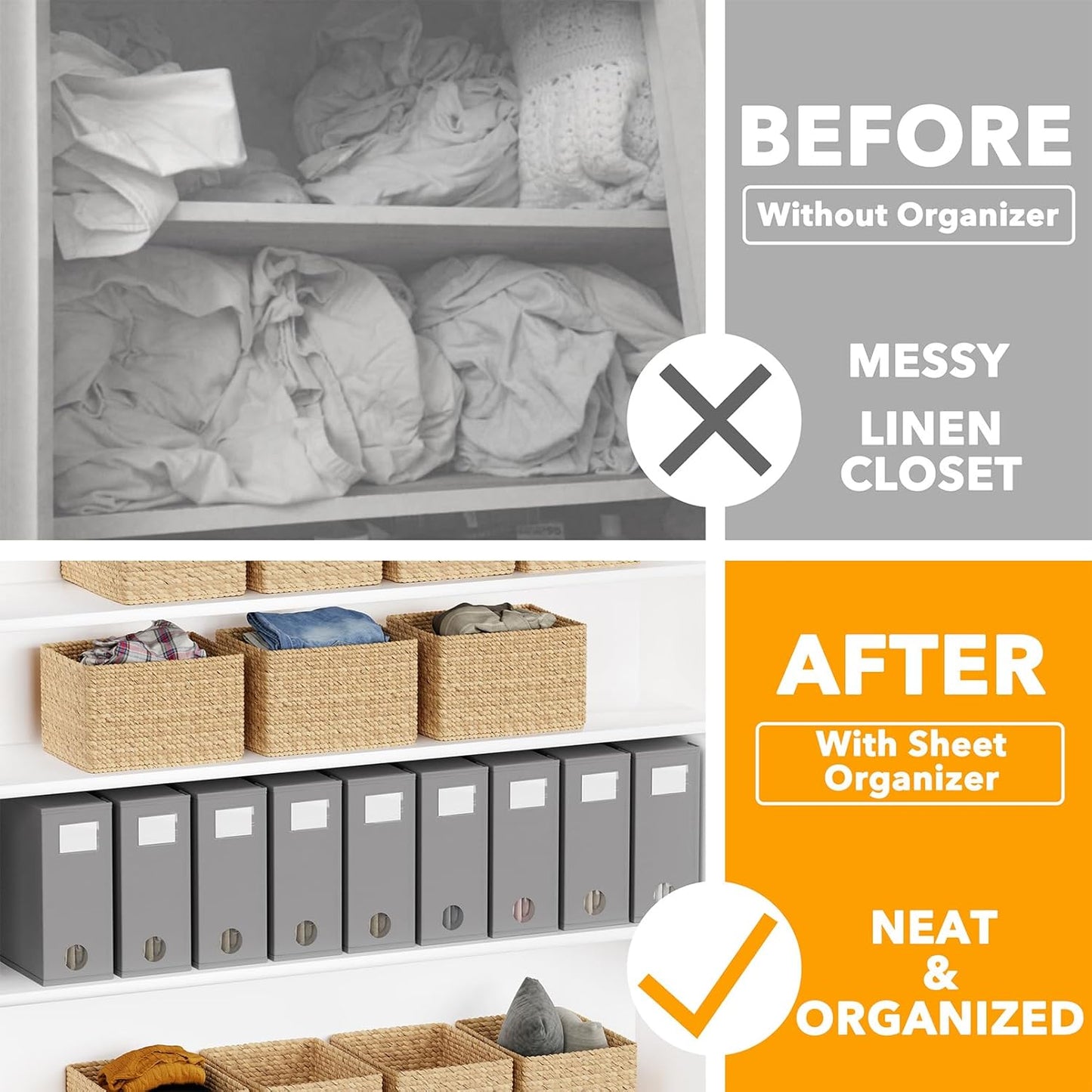 SpaceAid 9 Pack Bed Sheet Organizers and Storage, Foldable Sheet Organizer with Window for Linen Closet, Set Folder Keeper for Queen & King Size Bedding Storage (Gray)