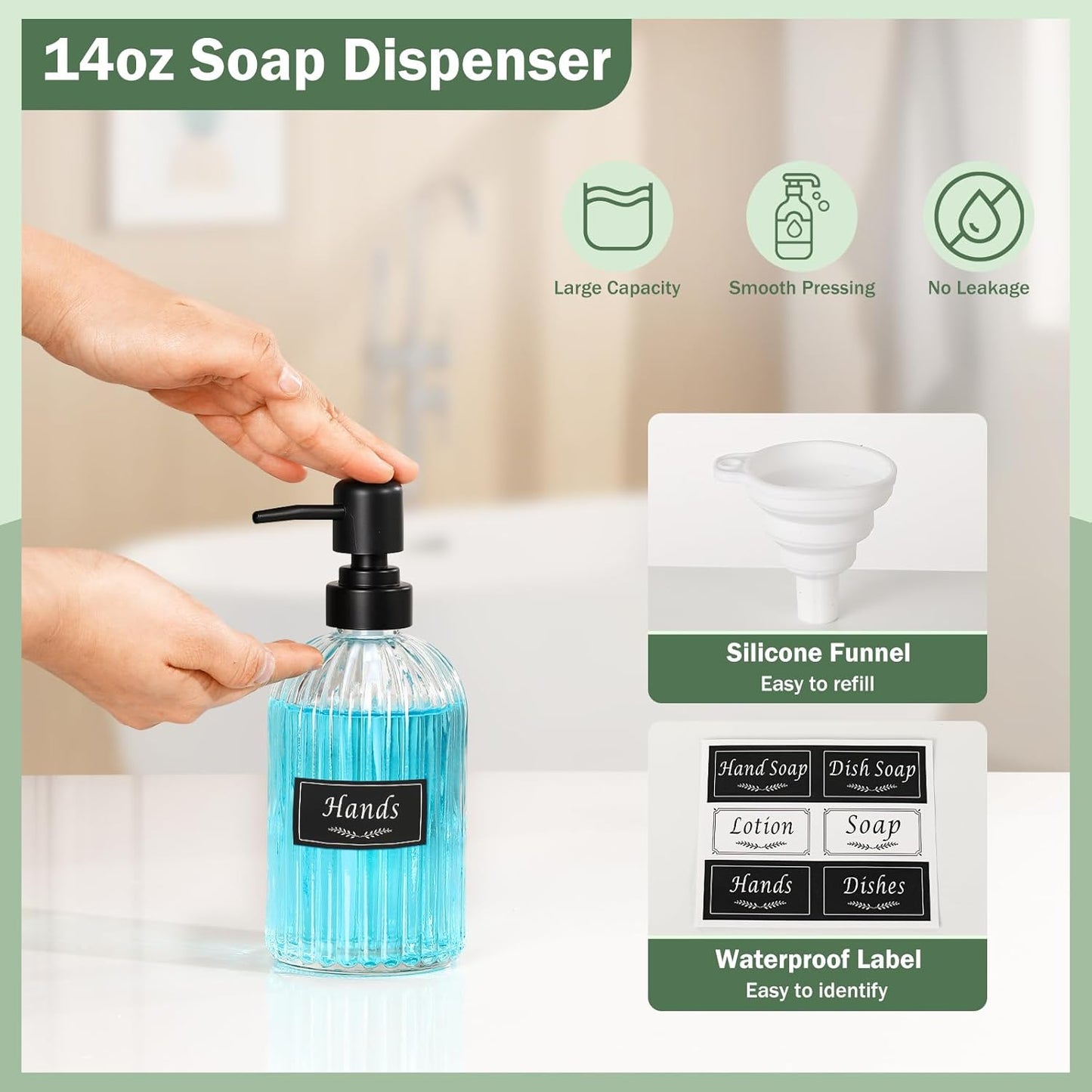 Shinowa Bathroom Accessories Set, 5 Pcs Clear Glass Bathroom Accessory Sets Complete with Soap Dispenser, Toothbrush Holder, Q-Tips Holder, Soap Dish, Ceramic Tray, Countertop Vanity Organizer