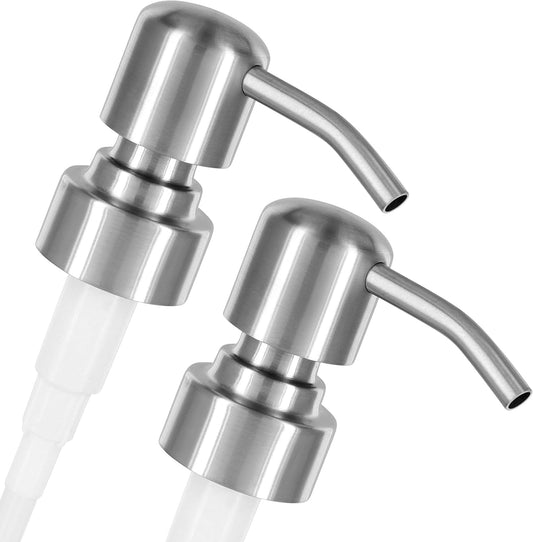 ALTGLAS Twin Pack - 2X Stainless Steel Soap Pump 'Zagreb' as Replacement for Liquid Hand Soap Dispensers (Silver Brushed) - Fits e.g. Jack Bottle