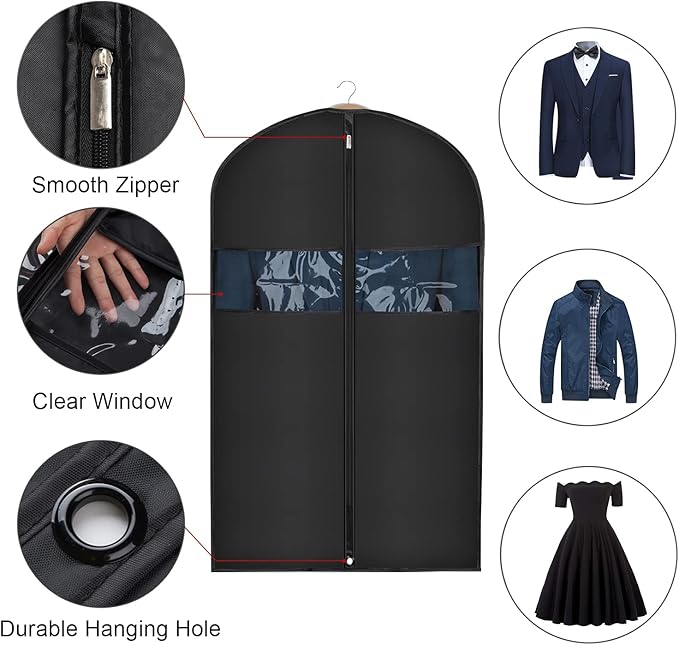 Univivi 16 Pack Suit Garment Bag for Men, 40-Inch Suit Cover Bag Garment Bag for Multiple Suits for Closet Storage with Clear Window for Suit Jacket, Skirt, Shirt and Coat, Black, UN0755