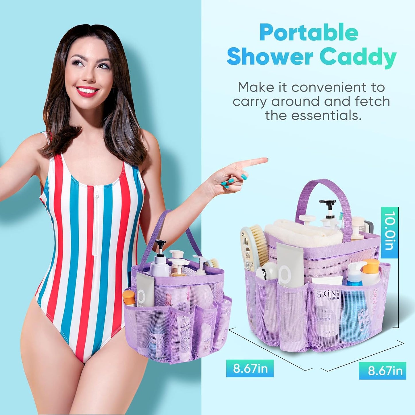 EUDELE Mesh Shower Caddy Portable for College Dorm Room Essentials,Portable Shower Caddy Dorm with 8-Pocket Large Capacity, Shower Bag for Beach, Swimming, Gym-Purple