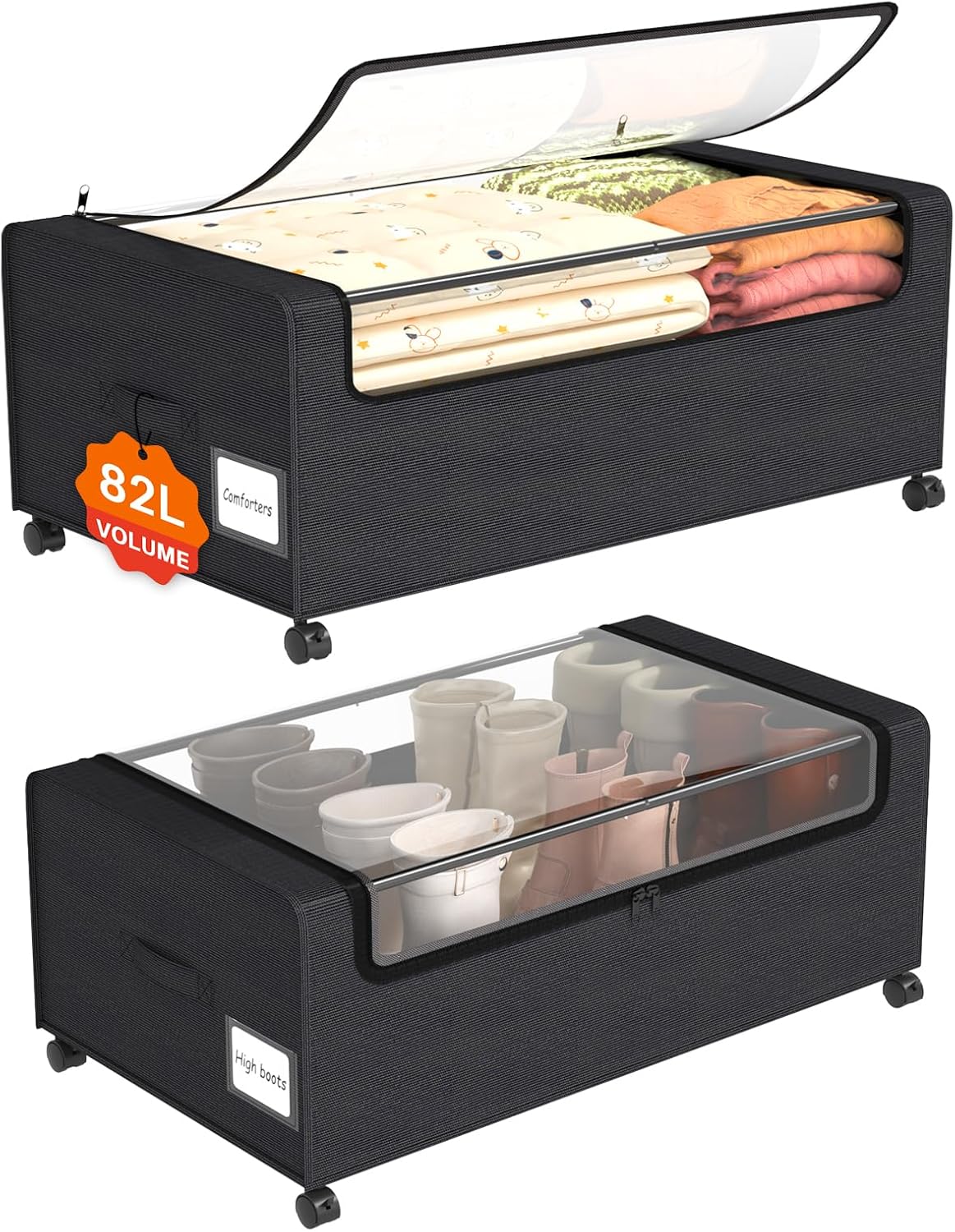 Webetop Under Bed Storage Containers with Wheels,12 inch Under the Bed Storage Bins with Clear Lid for Underneath Small Spaces Dorms, Blankets (2 Pack, 30.7"x17.3"x12")