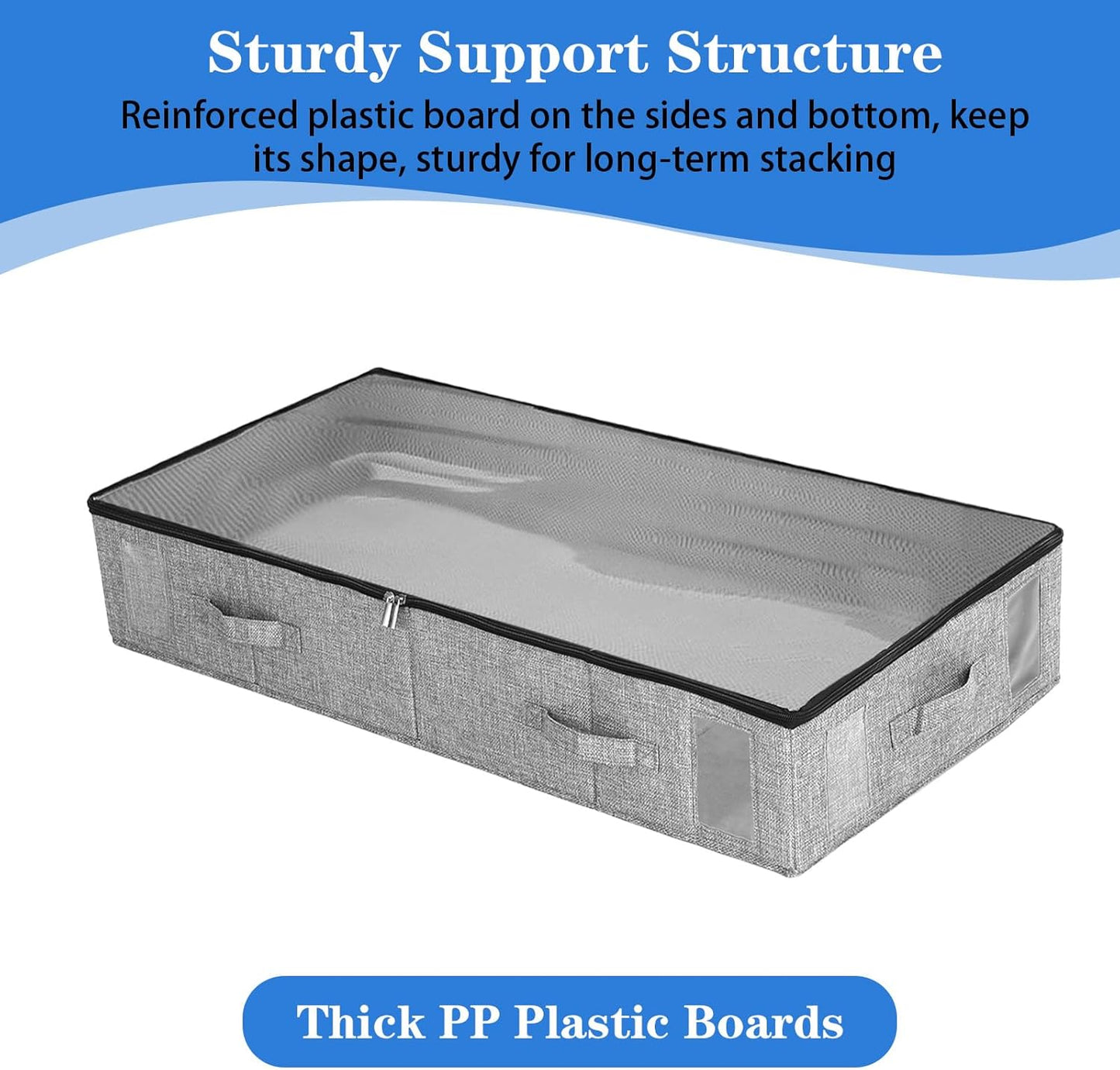 2 Pack Under Bed Storage Bags, Blanket Storage Bag with Clear Window & 4 Handles, 33.4x16.5x6.3 in Comforter Bag Foldable Fabric Organizer for Blankets, Comforters, Clothes, Grey