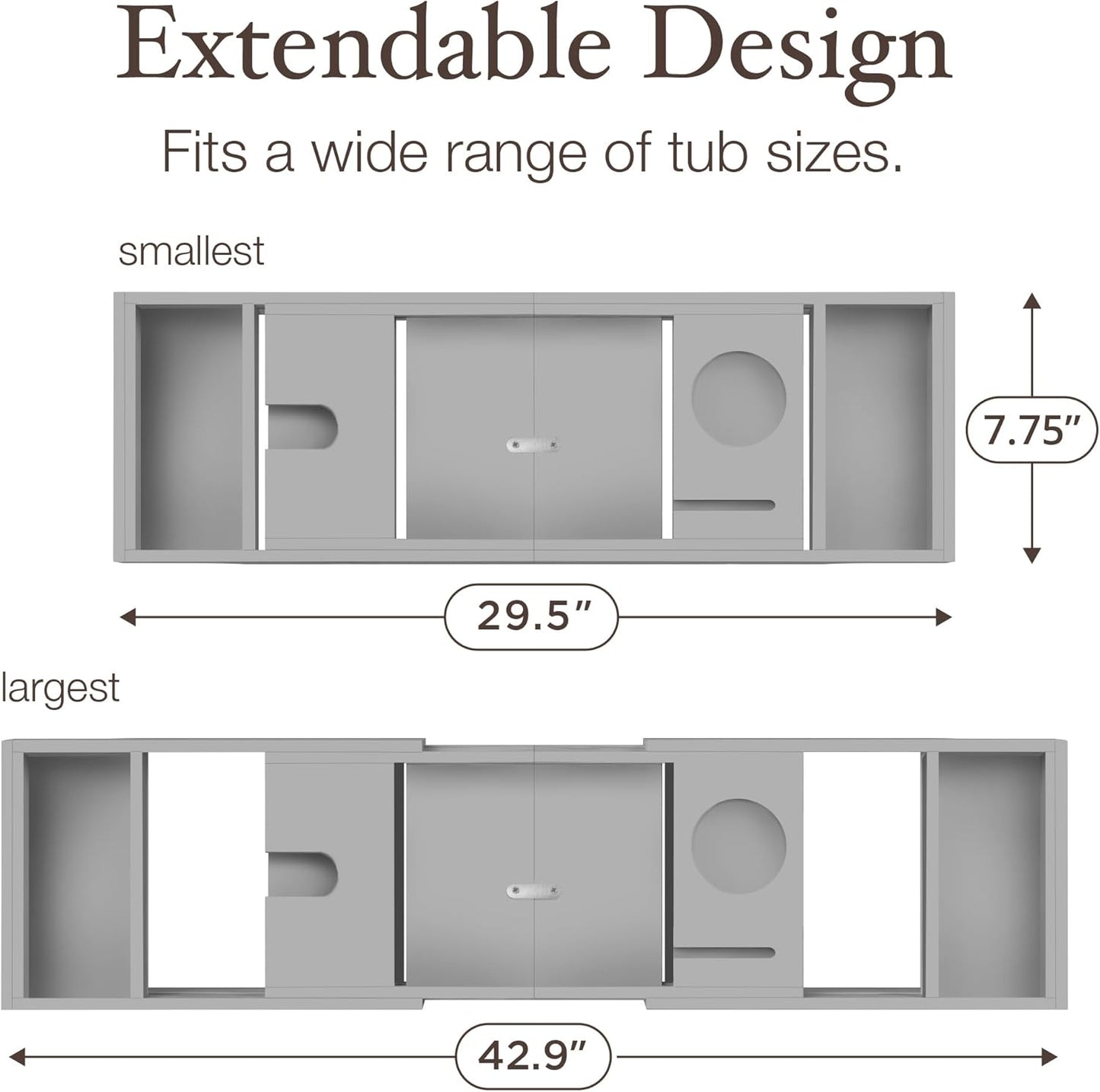 Bathtub Tray - Expandable Gray Bamboo Bath Tray for Tub with Wine Glass Holder, Book & Tablet Stand - Wooden Bathtub Caddy for Bathroom Accessories, Spa Relaxation, Housewarming & Wedding Gift