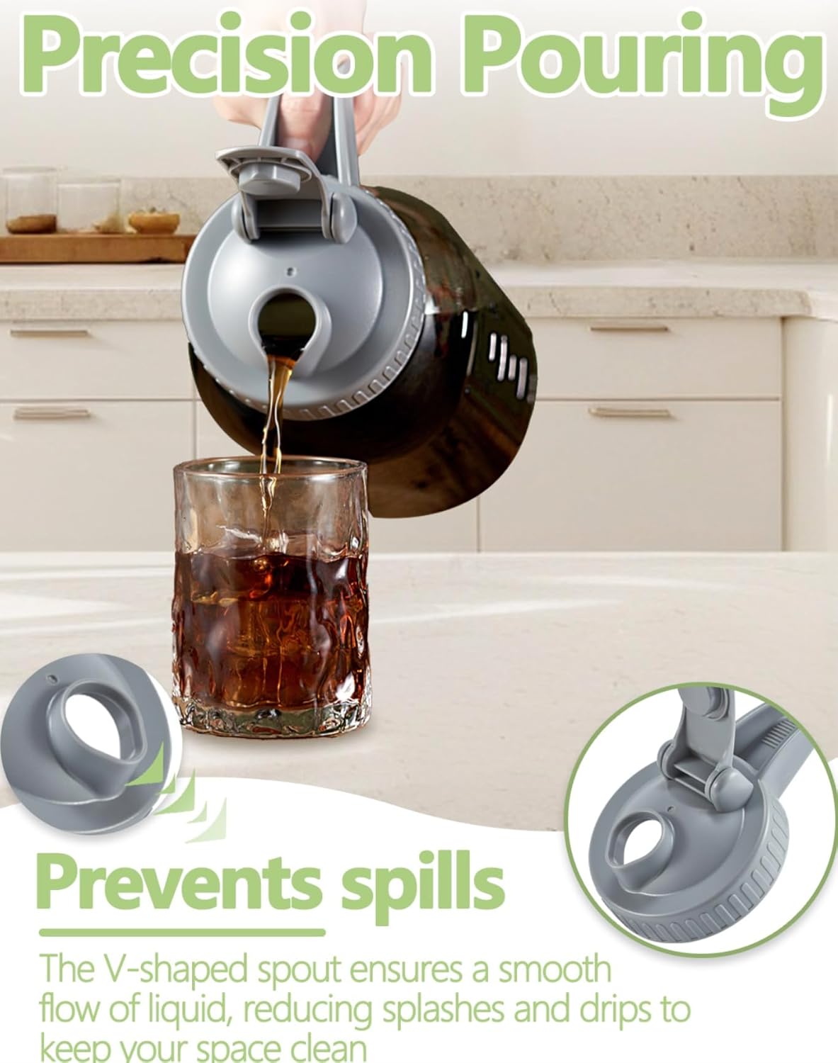 2 Pack 32oz Glass Pitcher with Lid & V-shaped Pour Spout - 1 Quart Breastmilk Pitcher Double Leak Proof, Creamer Container for Sun Tea, Juice, Cold Brew Coffee, Breastmilk Storage Container