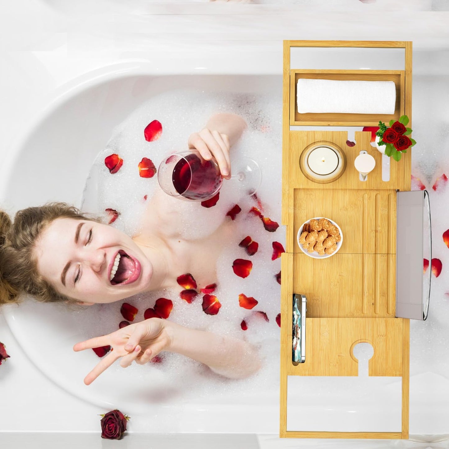 Premium Bathtub Tray Caddy, Expandable Bath Tray for Bath Tub, Bath/Bathtub Table Tray, Great House Warming, Anniversary & Wedding and Unique Birthday Gifts