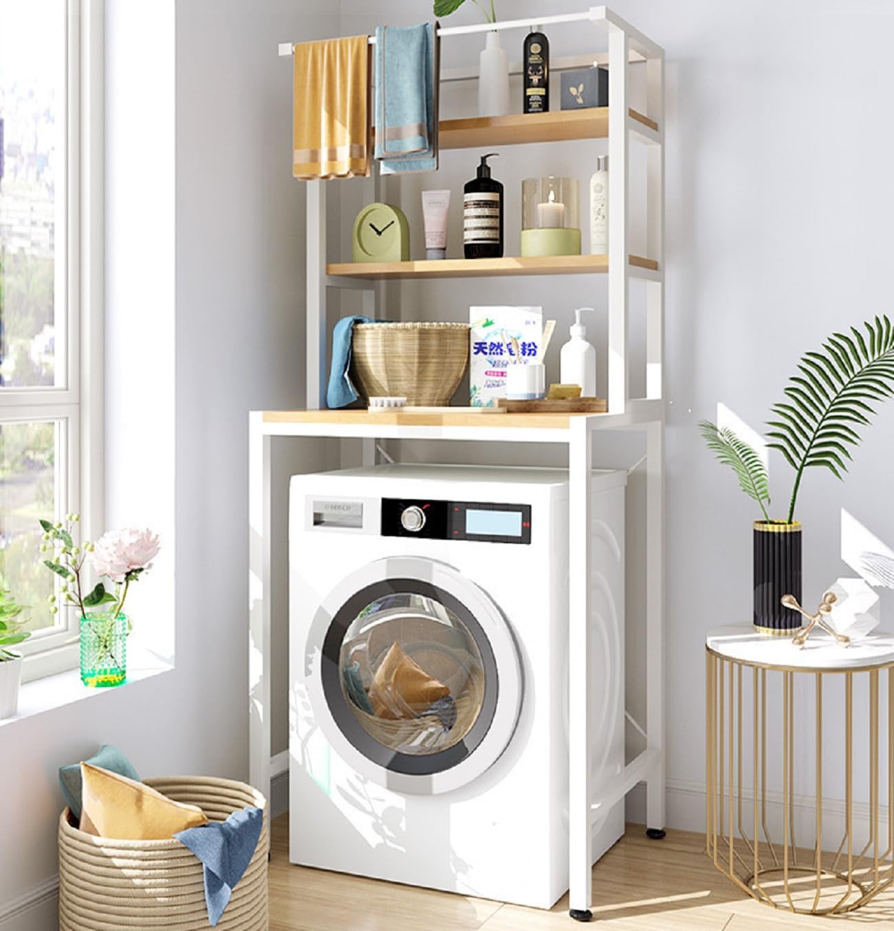 Gdrasuya10 Over The Washer and Dryer Storage Shelves for Laundry Organization, 3 Tier Washing Machine Storage Utility Rack Freestanding Laundry Storage Shelf Organizer Space Save (White)